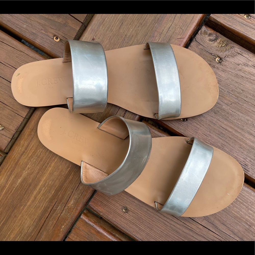 J crew Matilda mirrored two strap silver sandals